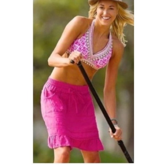 Athleta 0 Skirt Linen Camo Army Green Ruffle Knee Length XS - Picture 8 of 8